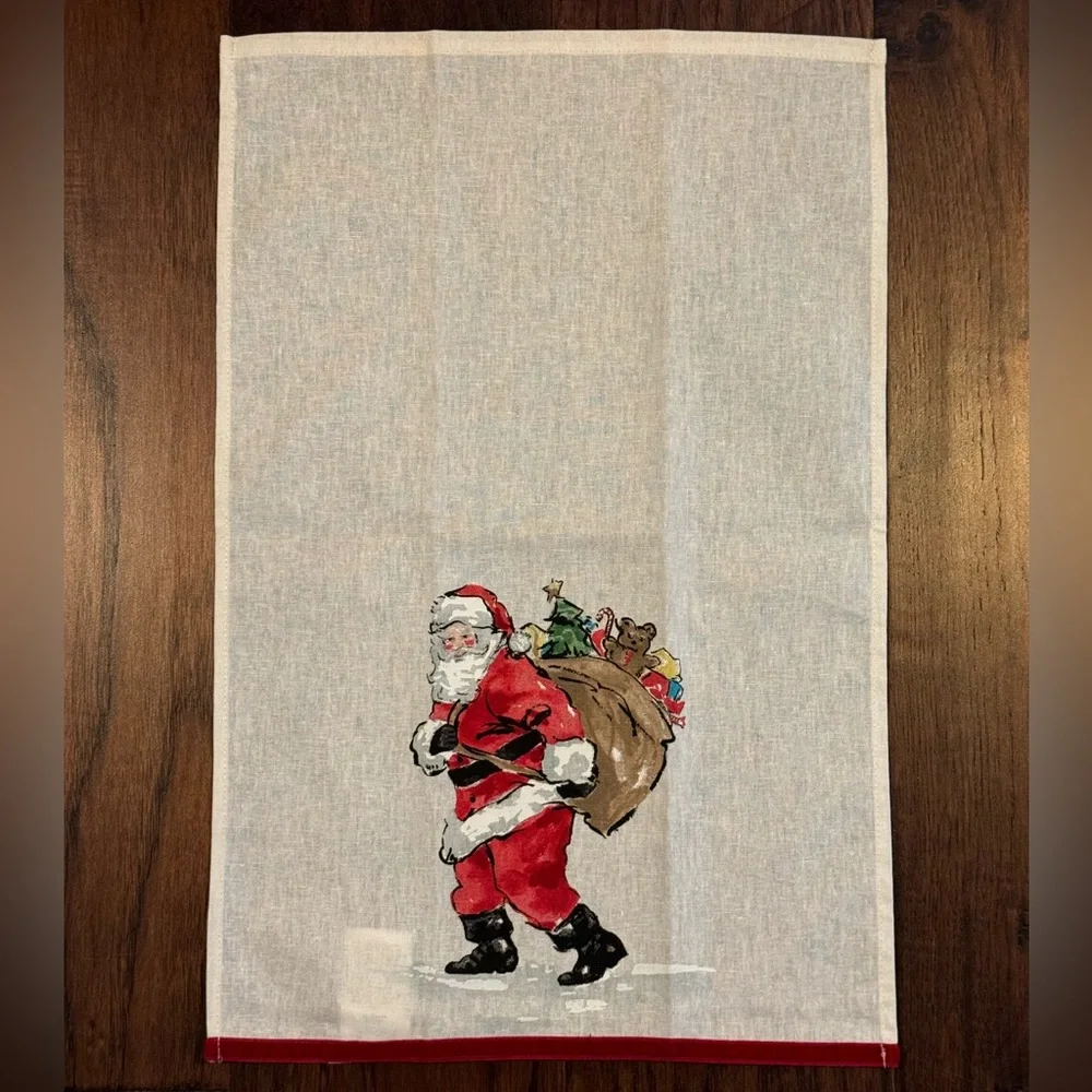 Rare Pottery Barn Santa Claus Christmas Tea Towel